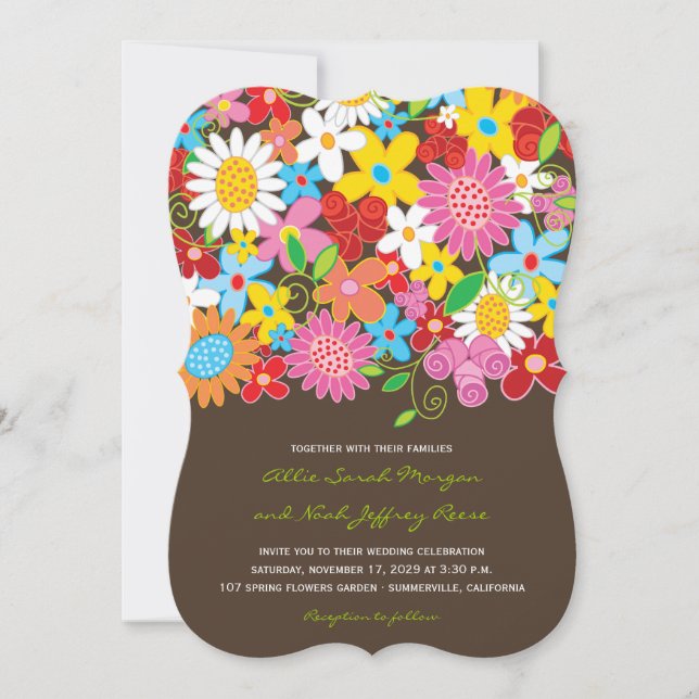 Frühlingsblumen Garten Whimsical Wedite Einladung (Vorderseite)