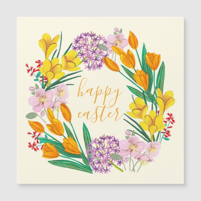 Frühlingsblumen Gelb Osterblüten zeichnend Magnetkarte (Vorderseite)