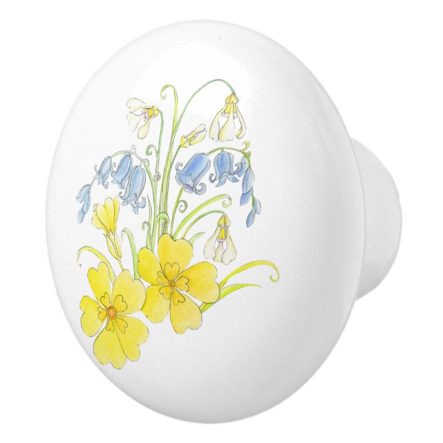 Frühlingsblumen, gelbe blaue Tinte und Aquarellfar Keramikknauf (Rechts)