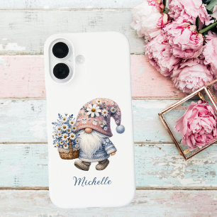 Frühlingsblumen-Gnom in Rosa Blau iPhone 16 Hülle