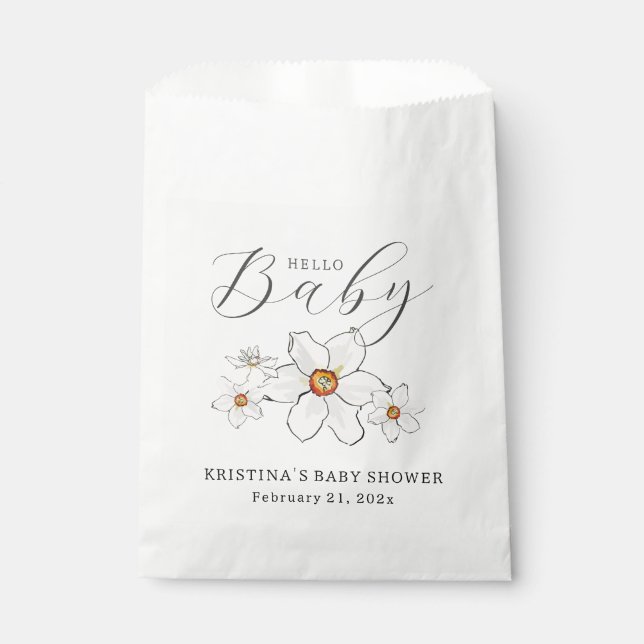 Frühlingsblumen Hallo Baby Dusche Geschenktütchen (Vorderseite)