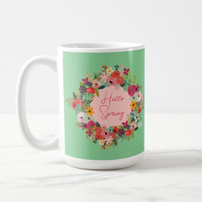 Frühlingsblumen Hallo Frühlingswäsche personalisie Kaffeetasse (Links)