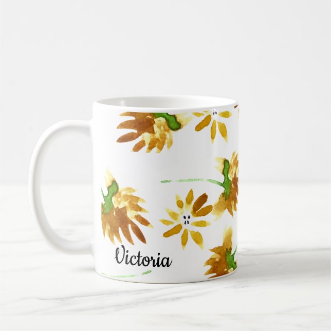 Frühlingsblumen Hand Wasserfarbe Mutternamen Kaffeetasse (Links)
