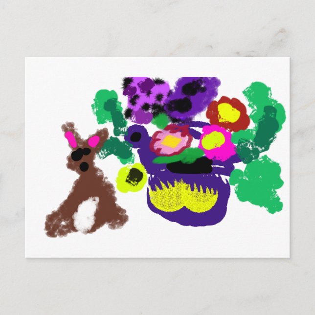 Frühlingsblumen Hase Freude Postkarte (Vorderseite)