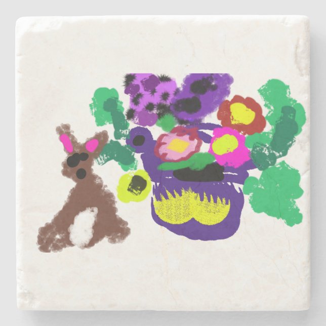 Frühlingsblumen Hasenfreude Steinuntersetzer (Vorderseite)