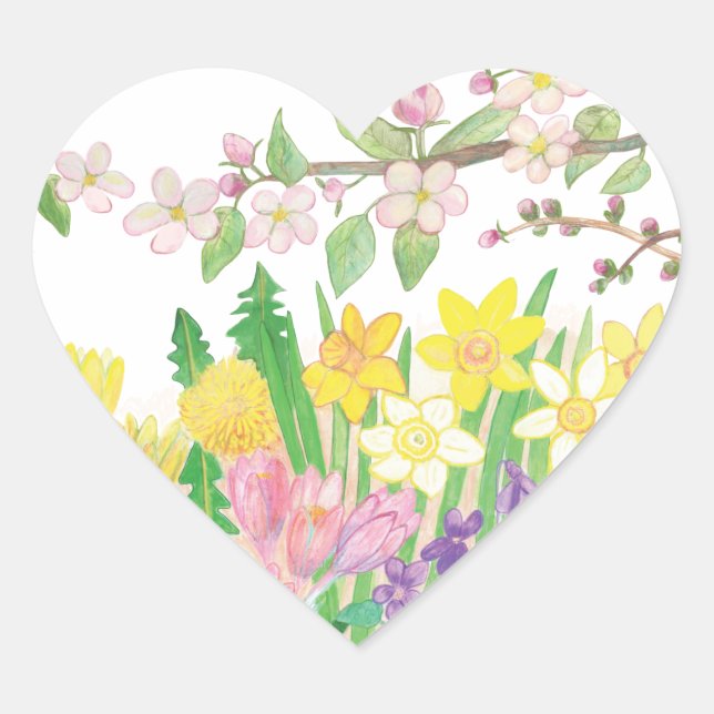 Frühlingsblumen Herz-Aufkleber (Vorderseite)