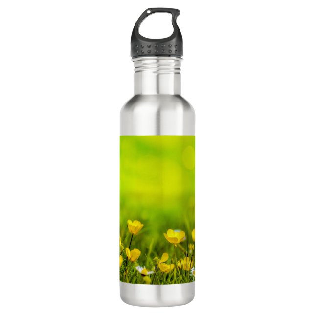 Frühlingsblumen Hintergrund Edelstahlflasche (Vorderseite)