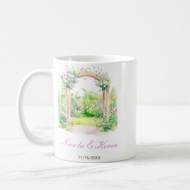 Frühlingsblumen-Hochzeitsbogen Kaffeetasse (Links)