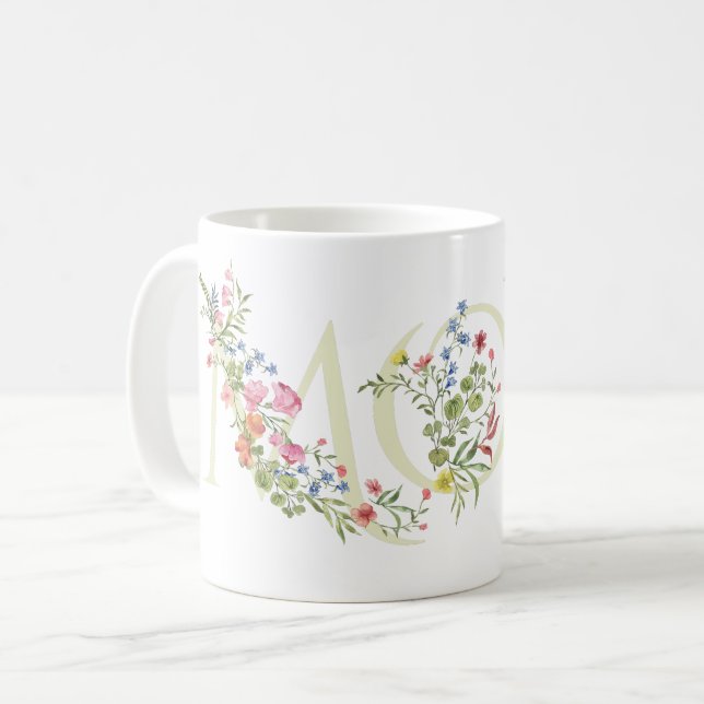 Frühlingsblumen Hübsche MAMA Muttertag Kaffeetasse (Vorderseite Links)