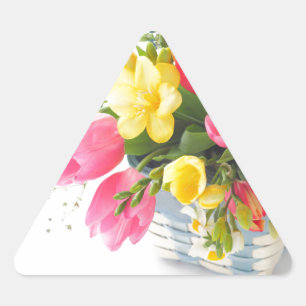 Frühlingsblumen im Korb Dreieck-Sticker Dreieckiger Aufkleber