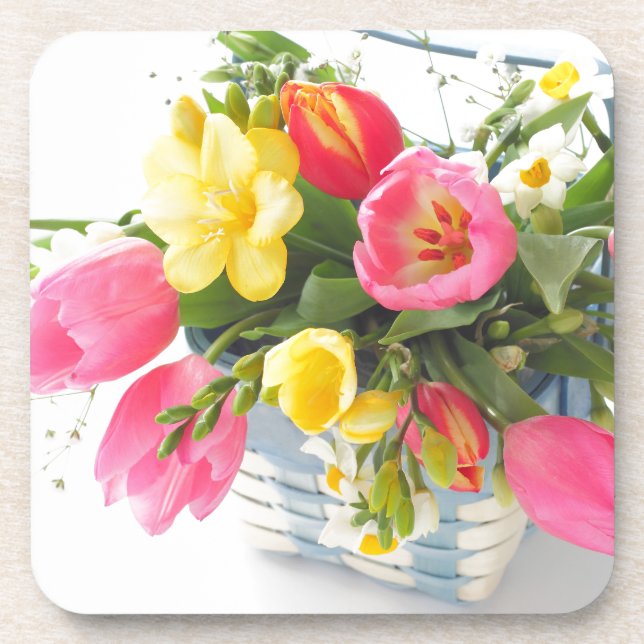 Frühlingsblumen im Korb Untersetzer (Vorderseite)