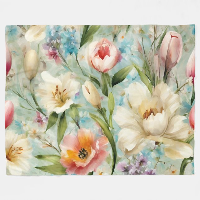 Frühlingsblumen im Stil des Impressionismus Fleecedecke (Vorderseite (Horizontal))