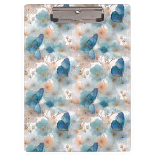 Frühlingsblumen im Vintage-Stil & blauer Schmetter Klemmbrett