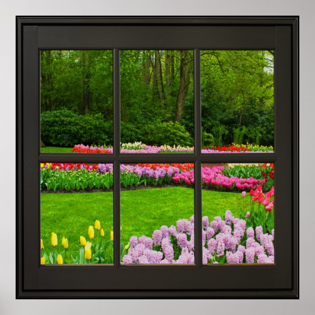 Frühlingsblumen Imitate Fenster Illusion 24x24 Sch Poster (Vorne)