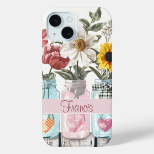 Frühlingsblumen in Mason Jar Design mit Namen Case-Mate iPhone Hülle
