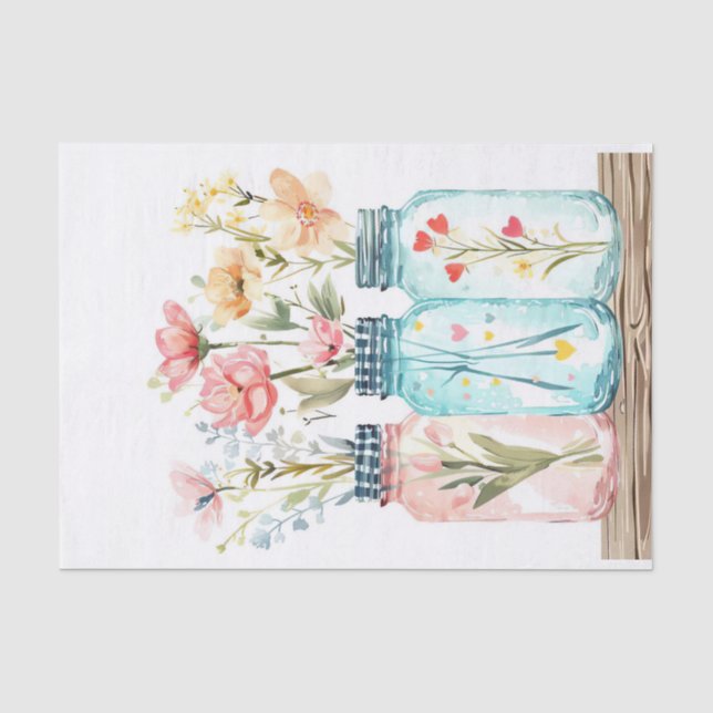 Frühlingsblumen in Mason Jars Decoupage Seidenpapier (Vorderseite)