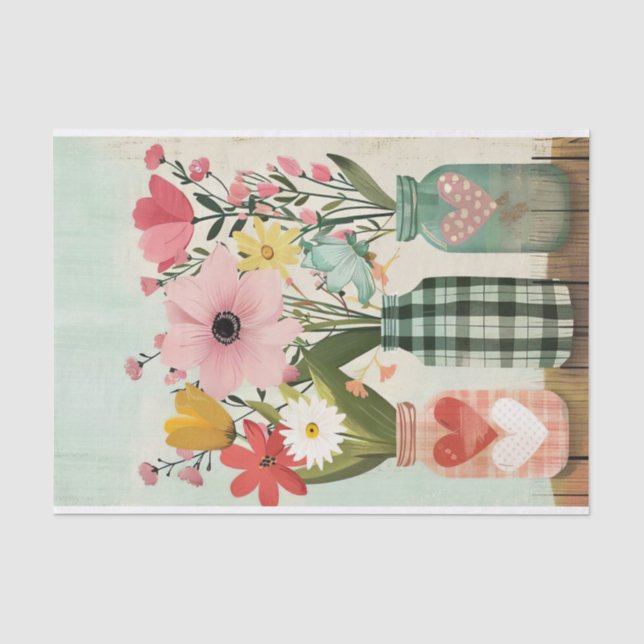Frühlingsblumen in Mason Jars Tissue Paper Seidenpapier (Vorderseite)