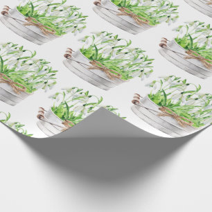 Frühlingsblumen in Metallschalen Wasserfarbe Geschenkpapier