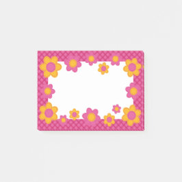 Frühlingsblumen, kariertes, rosa Märchenmädchen, f Post-it Klebezettel