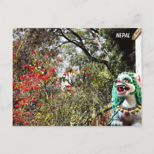 Frühlingsblumen, Klosterwächter - Nepal Postca Postkarte