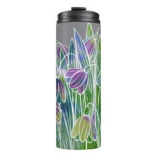 Frühlingsblumen, Kräuter, Aquarellfarben nahtlose  Thermosbecher