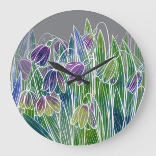 Frühlingsblumen, Kräuter, wasserfarbene nahtlose U Große Wanduhr