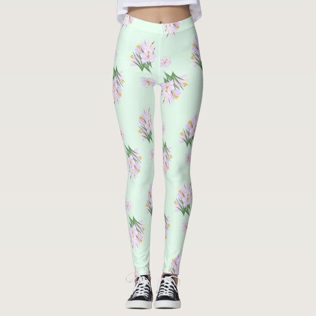 Frühlingsblumen Krokusse Leggings (Vorderseite)