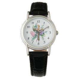 Frühlingsblumen | Kruzifix | Religiös Armbanduhr