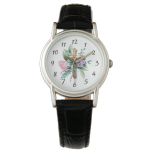Frühlingsblumen Kruzifix Religiös Armbanduhr