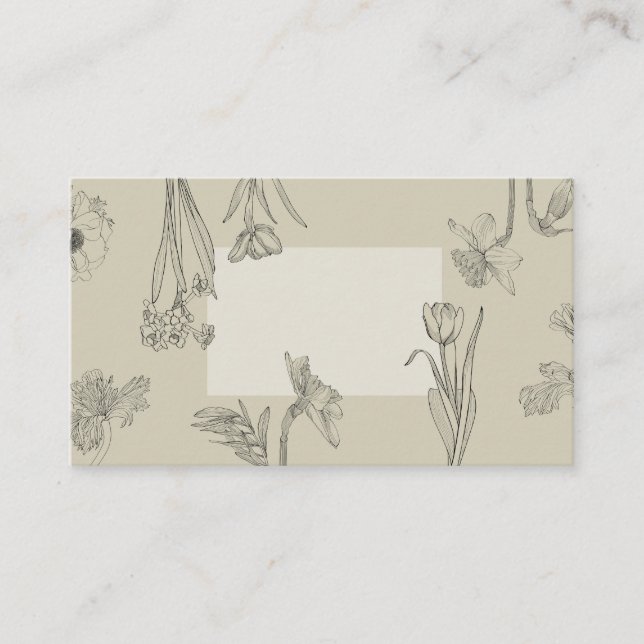 Frühlingsblumen Linie Illustration. Hinweiskarte (Vorderseite)