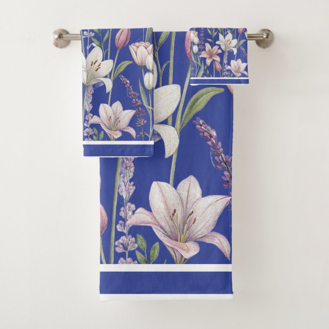 Frühlingsblumen mit blauem Hintergrund Badhandtuch Set (Insitu)