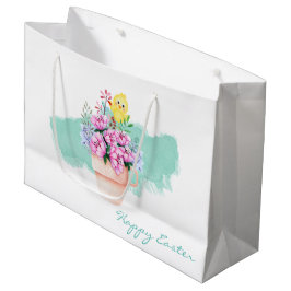 Frühlingsblumen mit Osterküken Große Geschenktüte