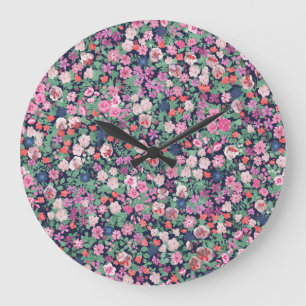 Frühlingsblumen: nahtlose Pflanze drucken. Große Wanduhr