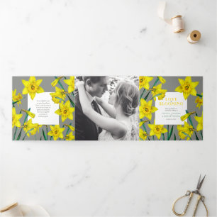 Frühlingsblumen Narzissen Hochzeitgelb grau Dreifach-gefaltete Programmkarte