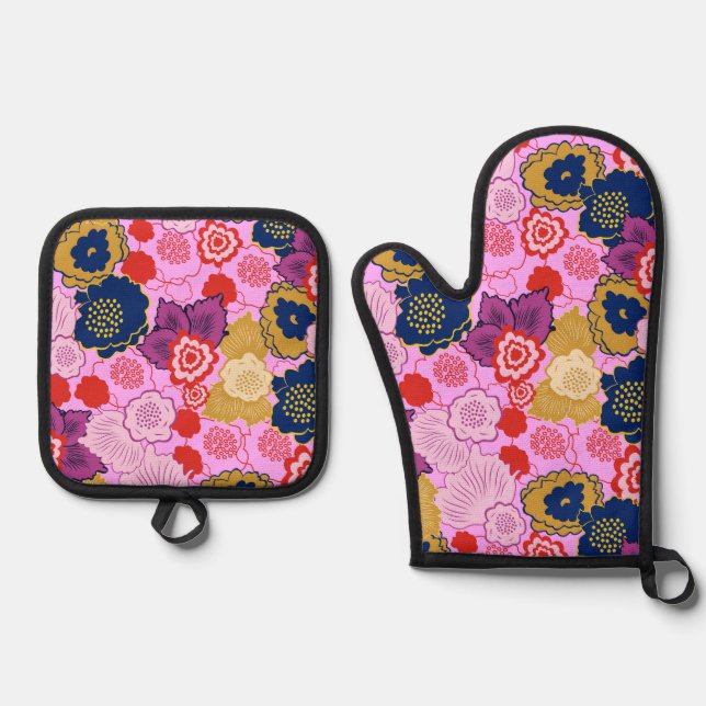 Frühlingsblumen Ofenhandschuh & Topflappen-Set (Vorderseite)