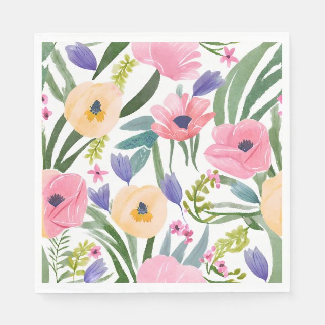 Frühlingsblumen | Pastell Blumen Wasserfarbe Serviette (Vorderseite)