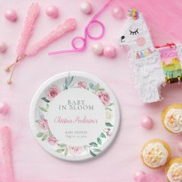 Frühlingsblumen Pink Circle Girl Babydusche Pappteller