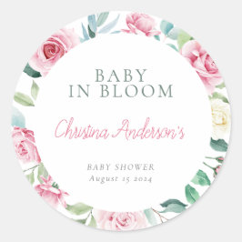 Frühlingsblumen Pink Circle Girl Babydusche Runder Aufkleber