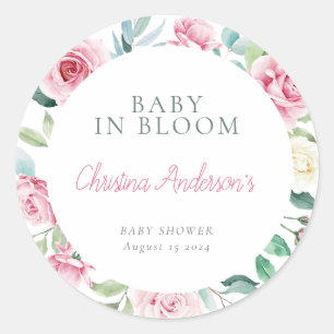 Frühlingsblumen Pink Circle Girl Babydusche Runder Aufkleber