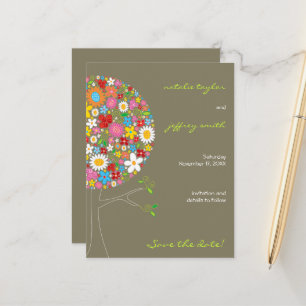 Frühlingsblumen Pop Tree Whimsical Save the Date Ankündigungspostkarte