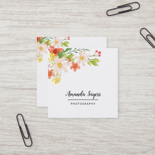 Frühlingsblumen Quadratische Visitenkarte (Vorderseite/Rückseite Beispiel)