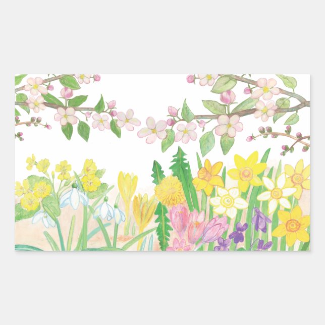 Frühlingsblumen Rechteckiger Aufkleber (Vorderseite)