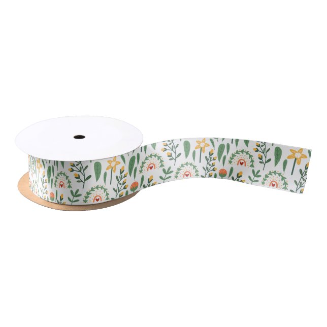 Frühlingsblumen Regenbogen Moderne Aquarellblüten Satinband (Spule)