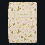 Frühlingsblumen Rosa Grüner Individuelle Name iPad Pro Cover<br><div class="desc">Frühlingsblumen Rosa grüner Individuelle Name Tablet Case</div>