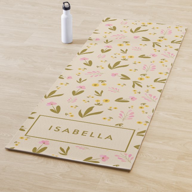 Frühlingsblumen Rosa Grüner Individuelle Name Yogamatte (Beispiel)
