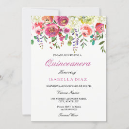 Frühlingsblumen Rosa Pfirsich Quinceanera Einladun Einladung