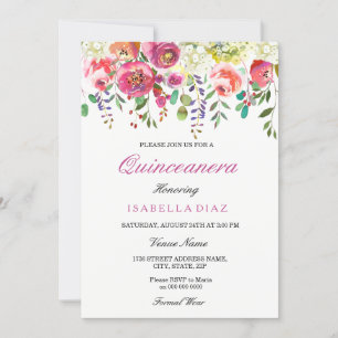 Frühlingsblumen Rosa Pfirsich Quinceanera Einladun Einladung