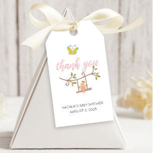 Frühlingsblumen Rosa Schmetterling Baby Shower Geschenkanhänger