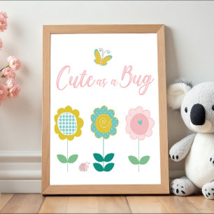 Frühlingsblumen Rosa Schmetterling Babyzimmer Poster