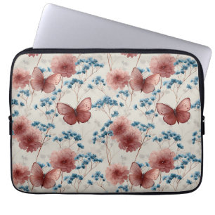 Frühlingsblumen & rosa Schmetterlinge im Vintage-S Laptopschutzhülle